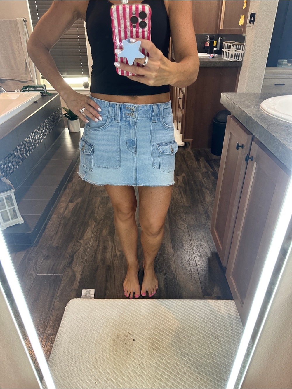 American Eagle Outfitters Light Blue Denim Mini Skirt with Cargo Pockets